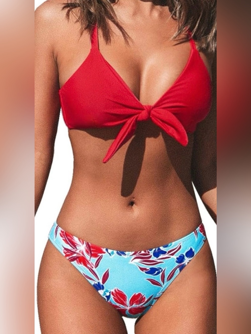 CUPSHE Women's Bikini Sets Two Piece Swimsuit Red floral bathing suit S NWT